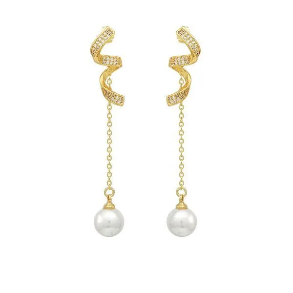Slabhra Fada Earring Pearl Gold Plátáilte